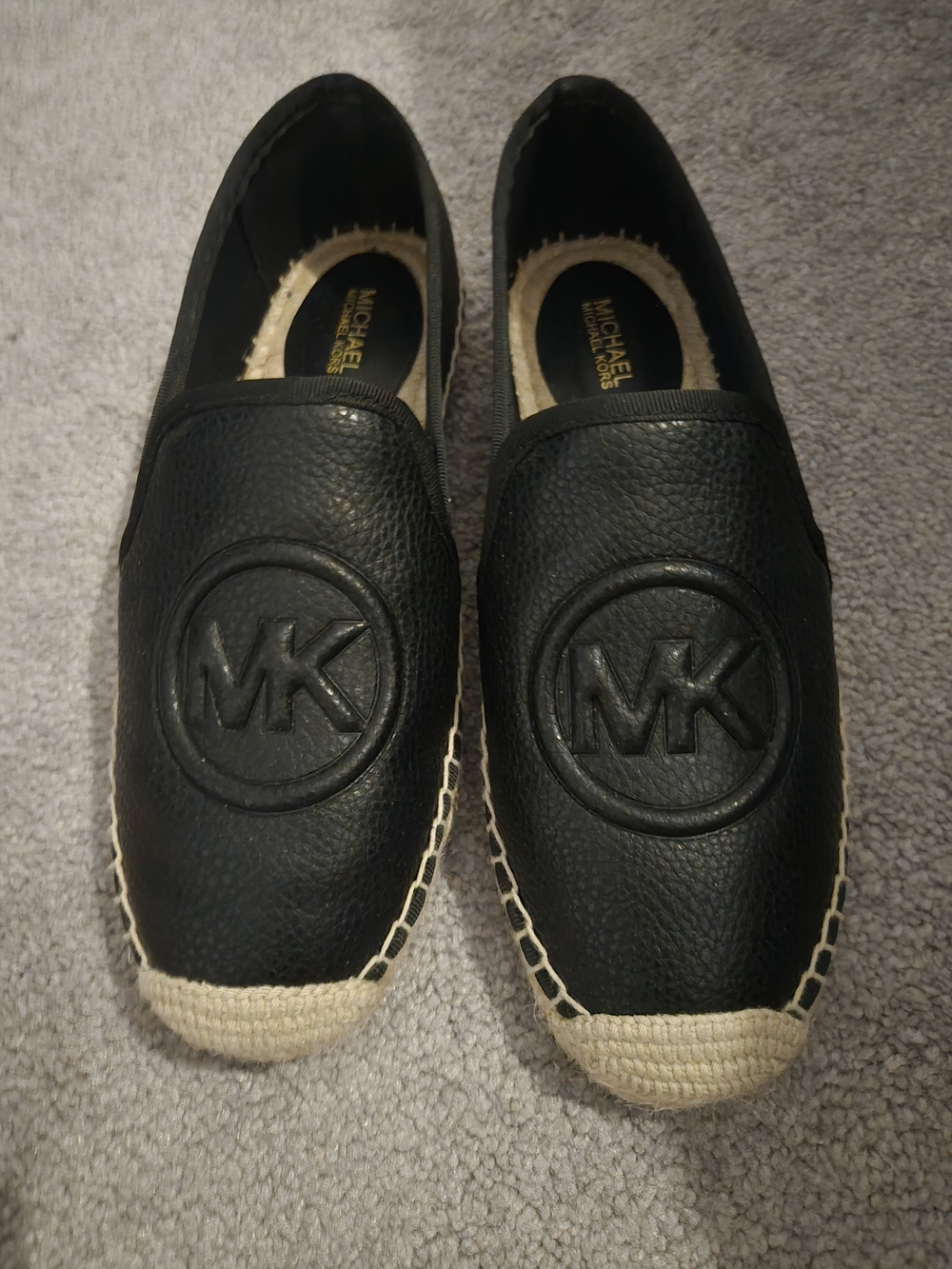 Michael Kors Black Espadrille Slip-On Flats with Natural Rope Trim